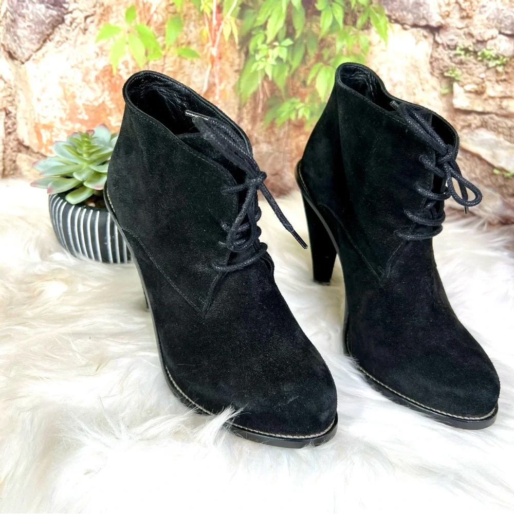 OPENING CEREMONY Quiet Luxury Black Suede Lace-Up Ankle Boots, 36